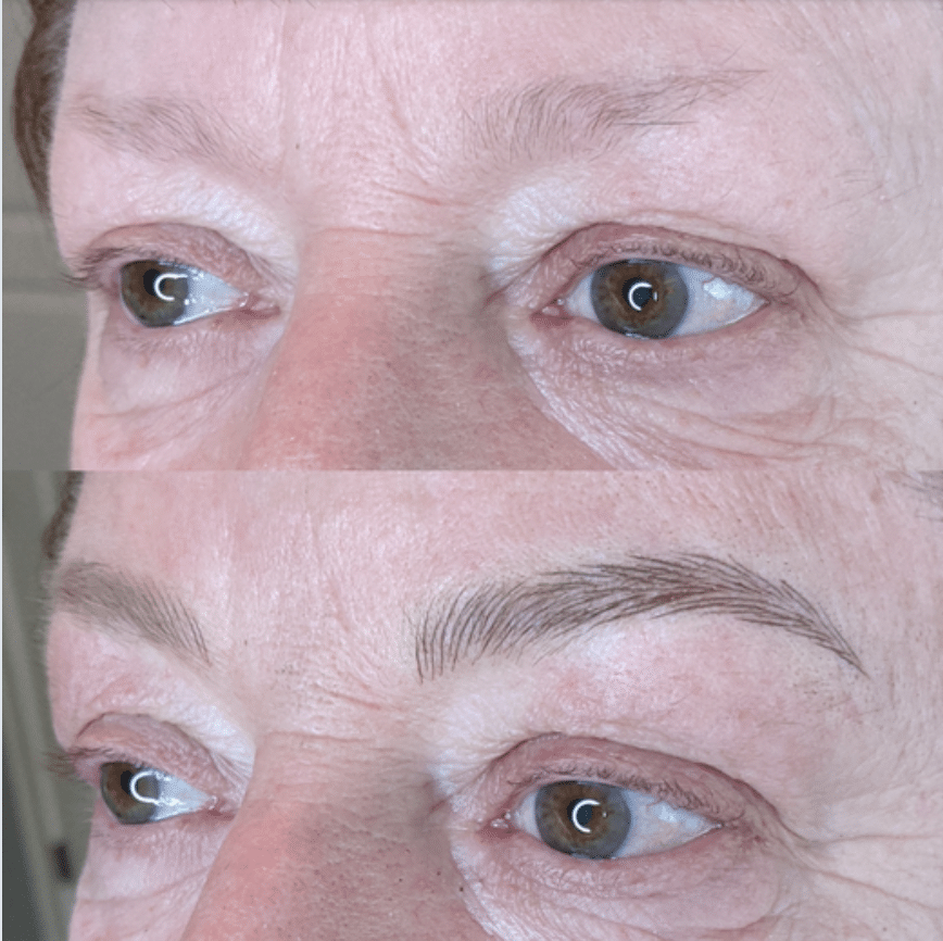 Microblading eyebrows before and after.